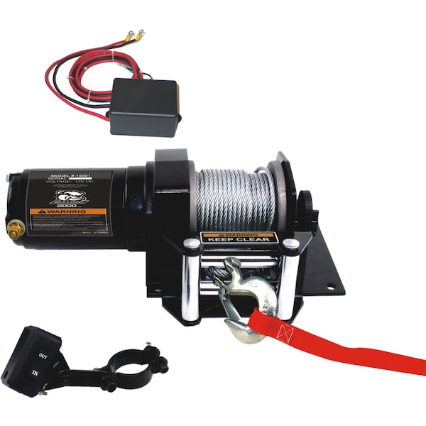 Bulldog Winch 2000lb ATV Winch w/Mini-Rkr Switch, Mnt Channel, Rlr Frld 15001 - main